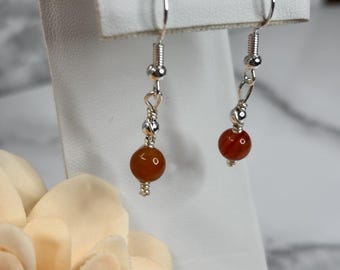 Red Agate Dangle Earrings | Handmade 925 Sterling Silver Natural Gemstone