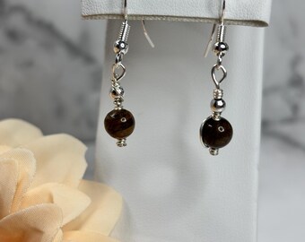 Tiger’s Eye Dangle Earrings | Handmade 925 Sterling Silver Natural Gemstone