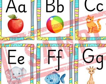 Alfabetkaarten | A–Z afdrukbare leerkaarten | Educatief afdrukbaar kleuter- en peuterspeelgoed | EYFS-letters | Digitale download