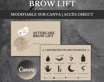Carte Entretien Brow Lift | Modèle Canva Minimaliste Esthéticienne | Rehaussement de Sourcils | Aftercare Brow Lamination (Francais)
