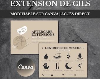 Eyelash Extension Aftercare Card | Minimalist Canva Esthetician Template | Lash Aftercare Card | Beauty Salon Supplies (French)