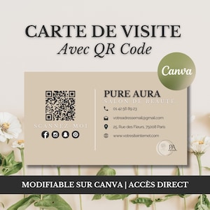 Template Carte de Visite Canva avec QR Code | Salon de Beauté, Esthéticienne, Ongles | Modèle Digital Imprimable Personnalisable (Français)