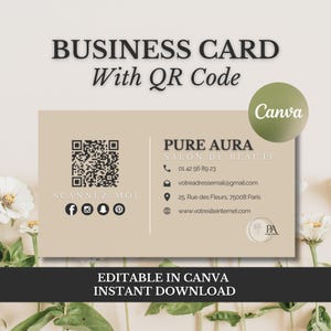 Template Carte de Visite Canva avec QR Code | Salon de Beauté, Esthéticienne, Ongles | Modèle Digital Imprimable Personnalisable (Anglais)