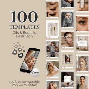 100 Canva Instagram Templates | Esthetician - Eyelashes & Eyebrows | Posts, Carousels, Stories | Minimalist Social Media Templates (French)