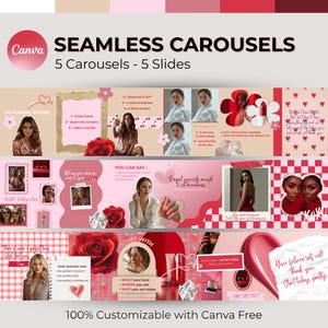 Caroselli Instagram senza soluzione di continuità Canva | Design femminile rosso e rosa | Modelli panoramici | Scrapbooking, Storytelling | 30 diapositive (inglese)