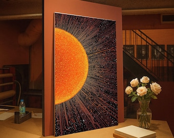 Abstract Digital Sun Canvas Wall Art, Modern Tech Circuit Board Design, Futuristic Space Wall Decor, Electronic Artwork for Home
