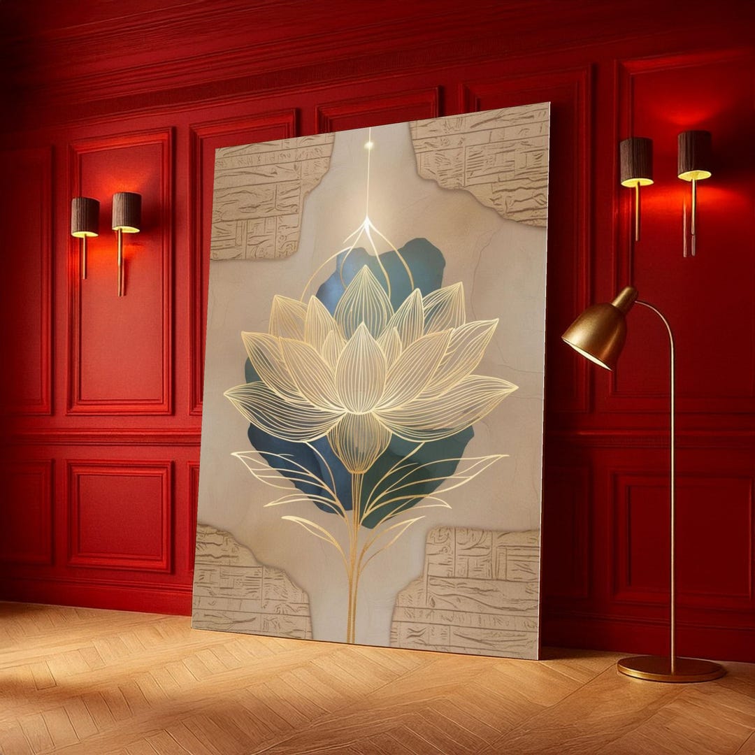Elegant Gold Lotus Flower Canvas, Abstract Floral Wall Art, Zen Home ...