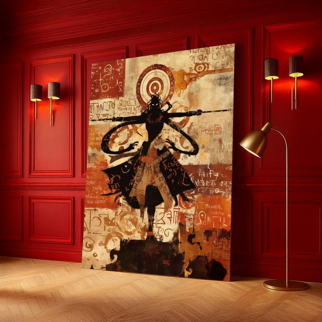 Abstract Warrior Pattern Abstract Warrior Silhouette Canvas, Tribal Symbol Art Print, Ethnic ...
