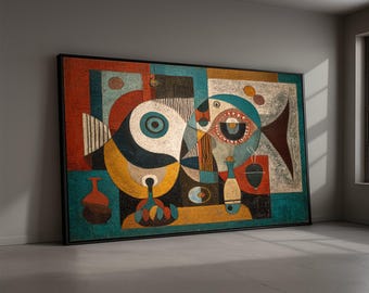 Abstract Geometric Fish Canvas Print, Mid Century Modern Wall Art