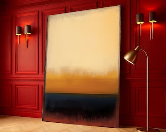 Warm Sunset Horizon Abstract Canvas, Modern Color Block Wall Art, Minimalist Home Decor, Earth Tone Canvas Painting