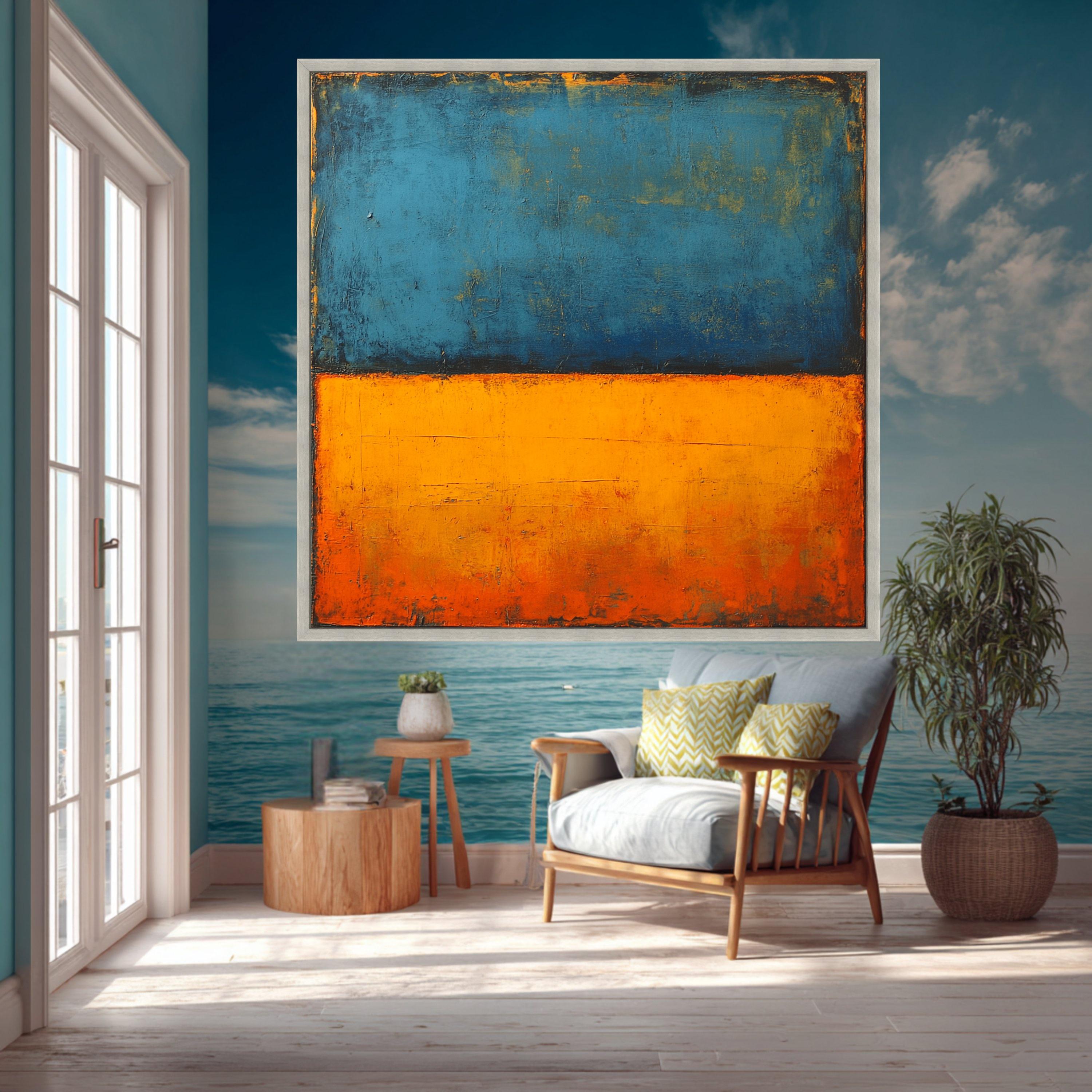 Abstract Blue and Orange Canvas Art, Modern Color Block Wall Decor ...
