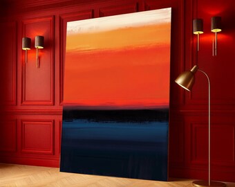 Vibrant Sunset Horizon Canvas, Abstract Color Block Wall Art, Modern Home Decoration, Warm and Cool Tone Canvas, Ready to Hang Artwork
