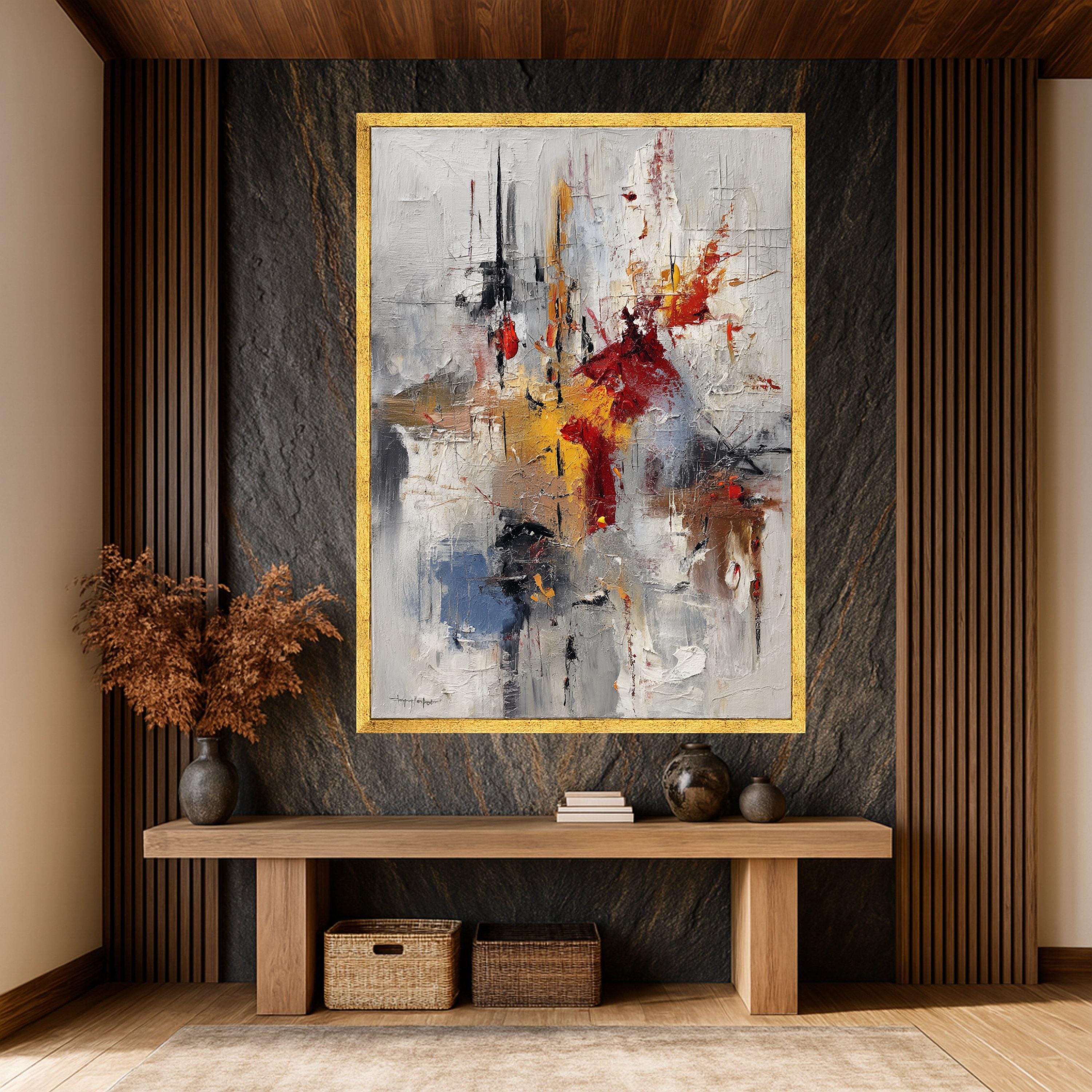 Abstract Expressionism Canvas, Modern Wall Art, Red Yellow Blue Palette ...
