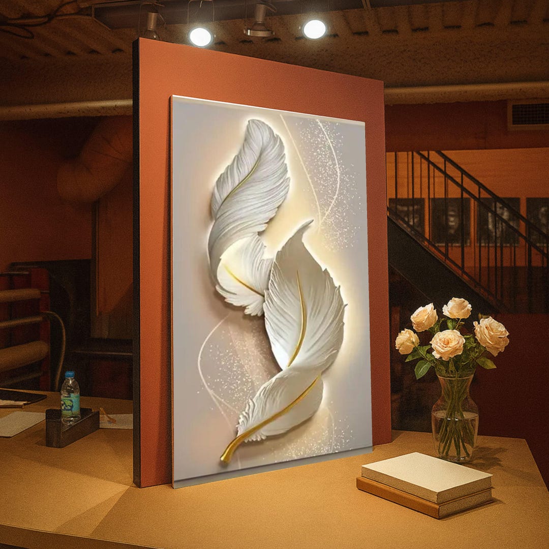 Elegant White Feathers Canvas Wall Art, Soft Gold Accents, Modern ...