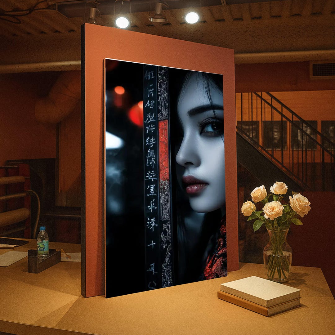Mysterious Asian Woman With Sword Canvas, Dramatic Portrait Wall Art ...