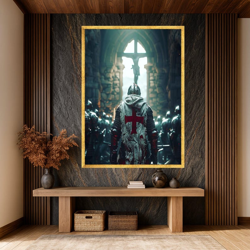Medieval Knight With Red Cross Armor, Crusader Canvas Wall Art, Gothic ...