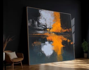 オレンジとグレーの抽象アート モダンでカラフルな黒、白、オレンジの