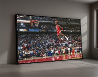 Iconic Basketball Dunk Moment Canvas, Sports Action Wall Art, Dynamic Court Scene, Athletic Home Decoration, Hoop Jump Canvas Art