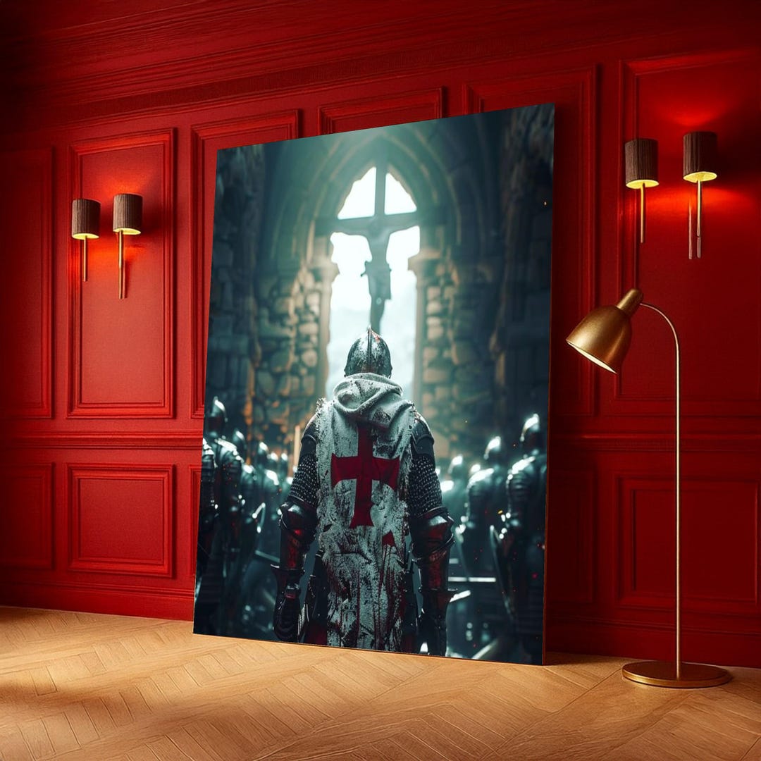 Medieval Knight With Red Cross Armor, Crusader Canvas Wall Art, Gothic ...