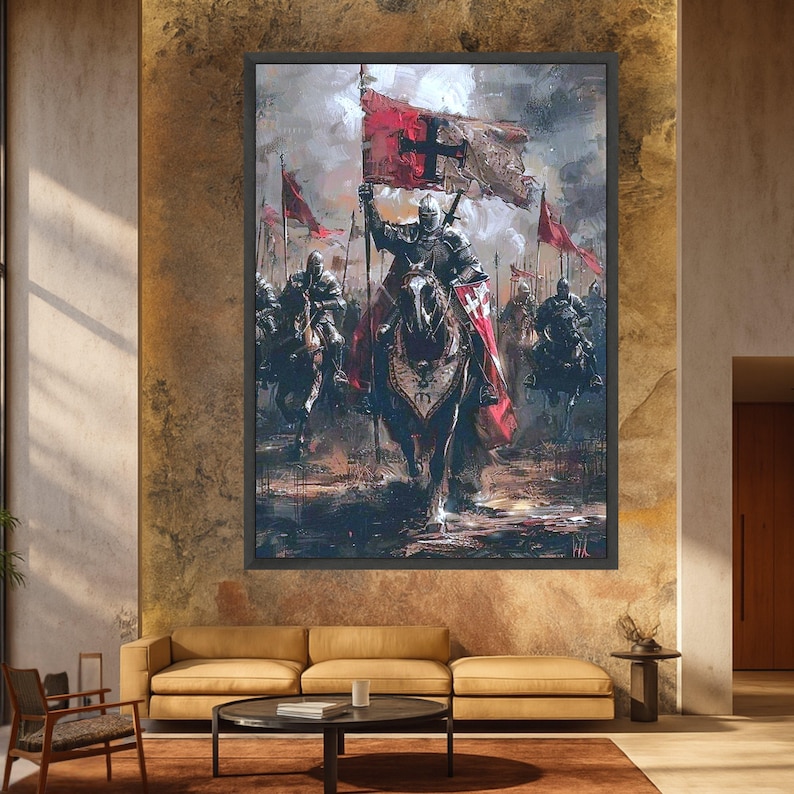 Medieval Knight Crusaders Canvas Wall Art, Historic Battle Scene ...