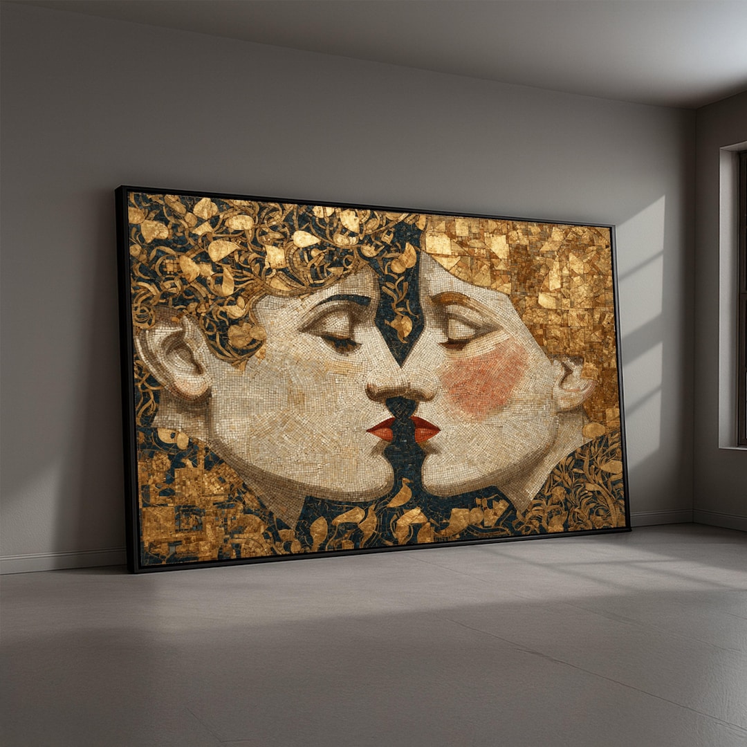 Gustav Klimt 'the Kiss' Canvas Print, Golden Mosaic Style Wall Art - Etsy