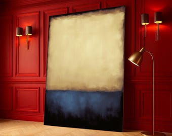 Minimalist Abstract Canvas Wall Art, Beige and Blue Color Block, Modern Home Decor, Soft Gradient Design, Contemporary Canvas Decoration