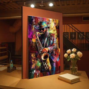 Jazz Saxophone Player Canvas Art, Abstract Music Decor