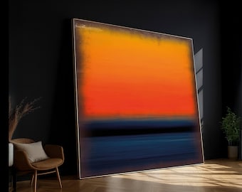 Warm Sunset Gradient Canvas Wall Art, Abstract Horizon Landscape, Modern Orange Blue Decor, Minimalist Home Decoration Canvas