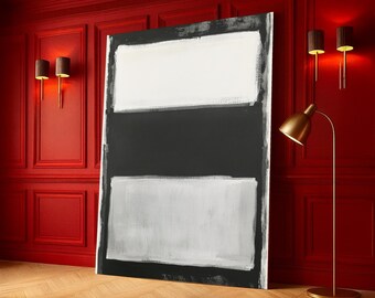 Minimalist Black and White Canvas, Abstract Rectangles Wall Art, Modern Monochrome Canvas, Contemporary Home Decor, Ready to Hang Artwork