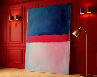 Modern Color Block Canvas Wall Art, Abstract Blue Red Pink Decor, Minimalist Home Decoration, Contemporary Canvas Painting