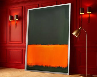 Bold Abstract Color Block Canvas, Modern Dark Green and Vibrant Orange Wall Art, Contemporary Minimalist Home Decor, Ready to Hang Canvas