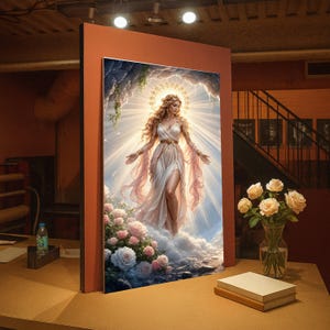 Radiant Aphrodite Goddess Canvas, Mythological Wall Art, Elegant Female Figure, Floral and Light Rays Decoration, Home Art Print