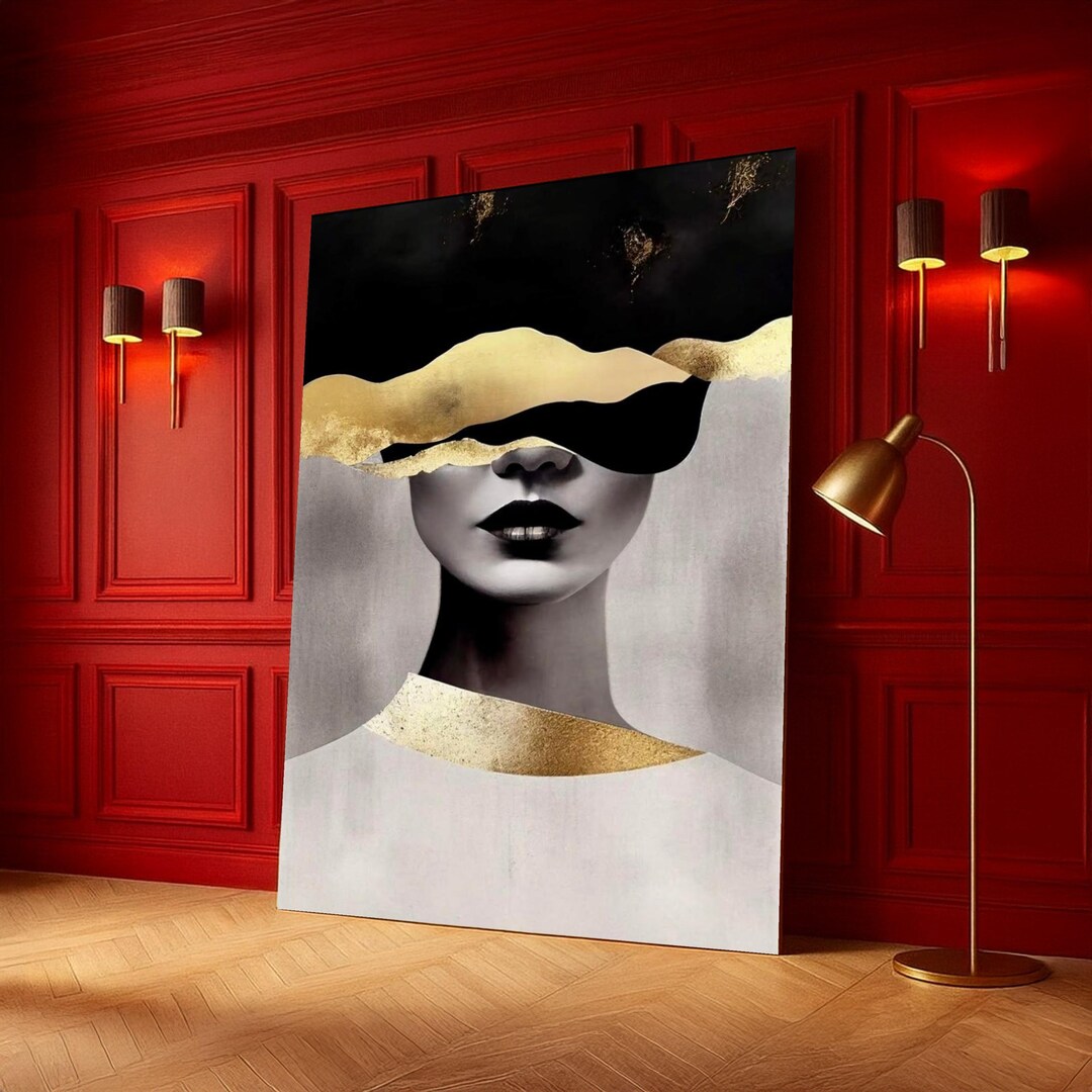 Modern Abstract Woman Portrait Canvas, Gold Leaf Accents Wall Art ...