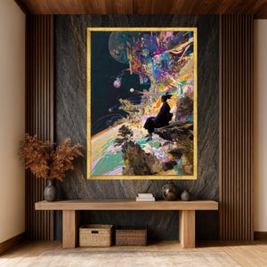 Lienzo de meditación cósmica surrealista, arte espacial abstracto, decoración de pared de paisaje onírico, pintura de paisaje místico, arte mural moderno en lienzo imagen 2