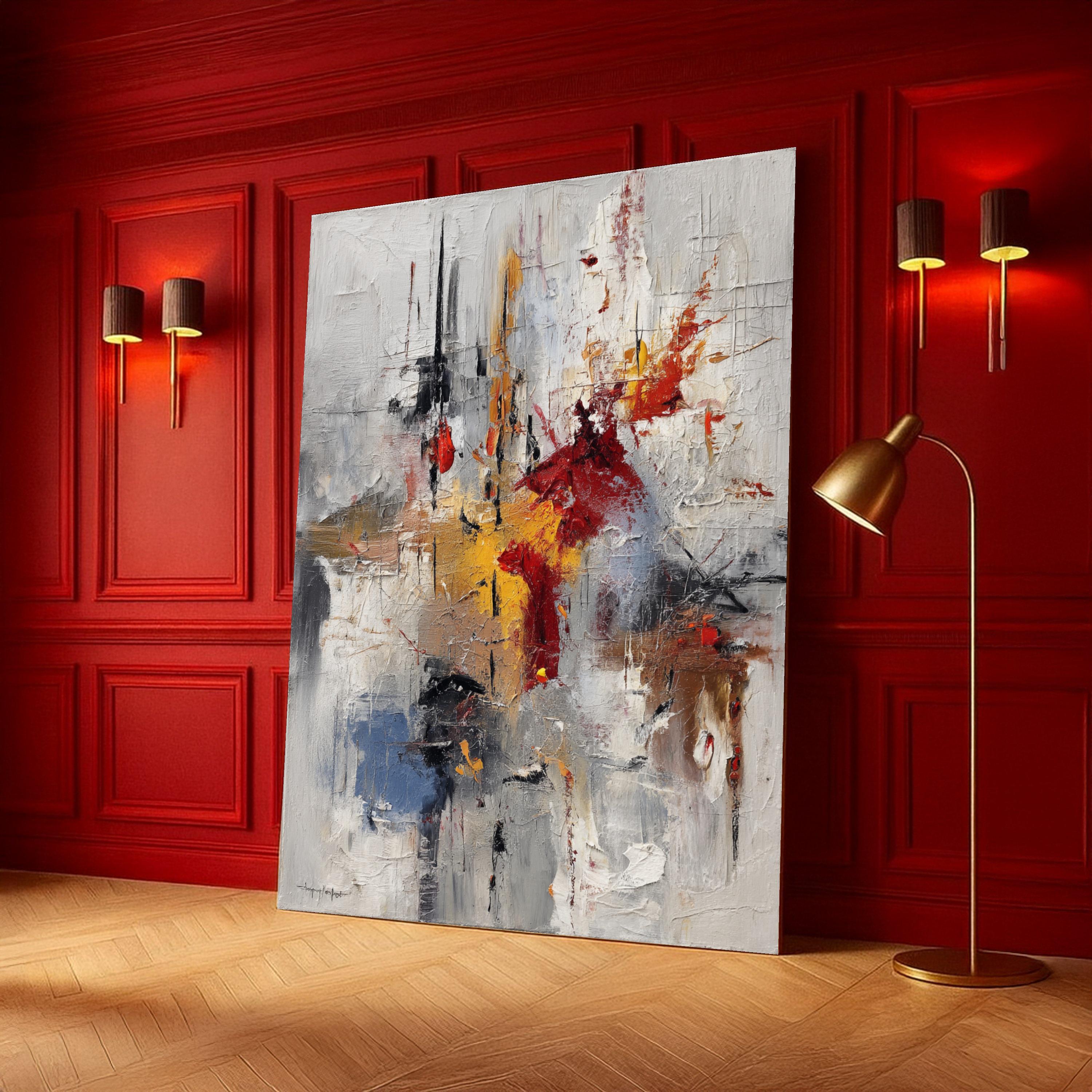 Abstract Expressionism Canvas, Modern Wall Art, Red Yellow Blue Palette ...