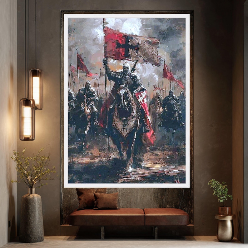 Medieval Knight Crusaders Canvas Wall Art, Historic Battle Scene ...