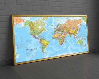 Colorful Political World Map Canvas Wall Art, Educational Geography Wall Decor, Global Countries Canvas Print, Travel Theme Home Decoration