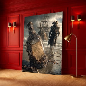 Pirate Message in Bottle Canvas, Nautical Shipwreck Beach Scene, Dark Fantasy Pirate Wall Art, Ocean Adventure Canvas, Mystical Maritime