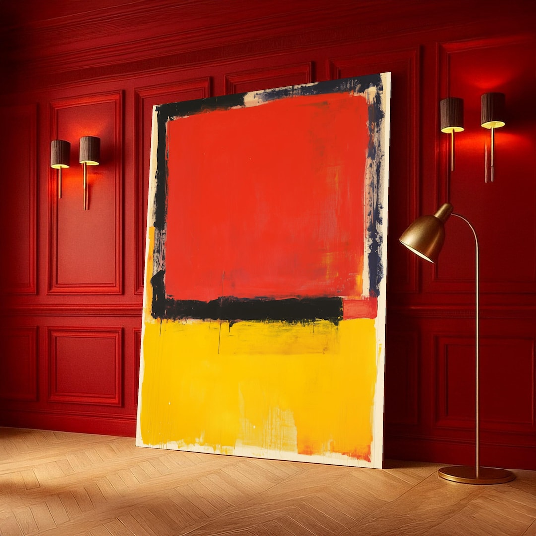 Bold Red and Yellow Abstract Canvas, Modern Color Block Wall Art ...
