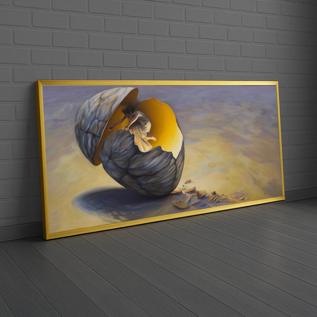 Dramatic Shell Art Surreal Woman Emerging, Cracked Egg Shell Canvas, Dramatic Figurative ...