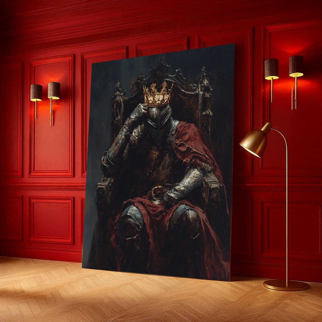 Knight Throne Medieval Knight With Crown Canvas, Dark Fantasy Wall Art, Armored King ...