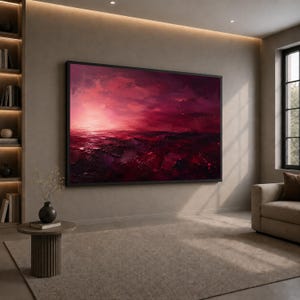 Abstract Wall Art Print in Rich Red Tones - Dramatic Landscape Canvas for Modern Home Decor
