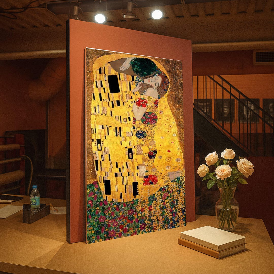 The Kiss by Gustav Klimt Canvas Wall Art, Gold Romantic Artwork ...
