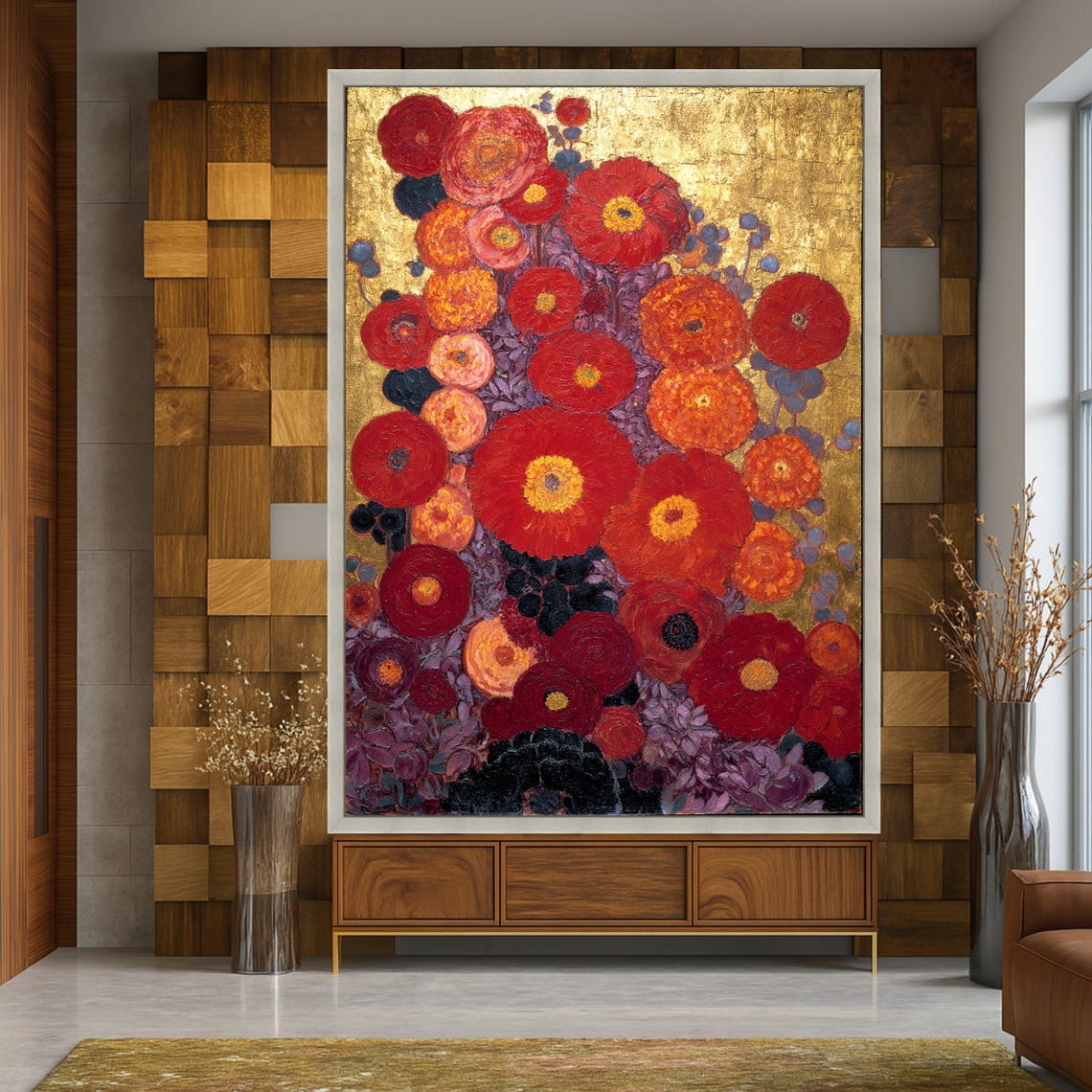 Gustav Klimt Floral Canvas Art – Golden, Red Flowers Painting - Etsy
