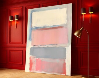 Soft Pastel Abstract Canvas, Modern Color Block Wall Art, Minimalist Home Decor, Contemporary Canvas Painting, Pink and Gray Art Print