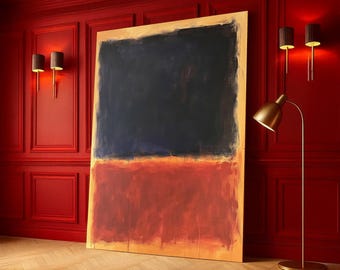 Modern Abstract Color Block Canvas, Dark Blue and Rust Red Wall Art, Minimalist Home Decoration, Contemporary Canvas Design