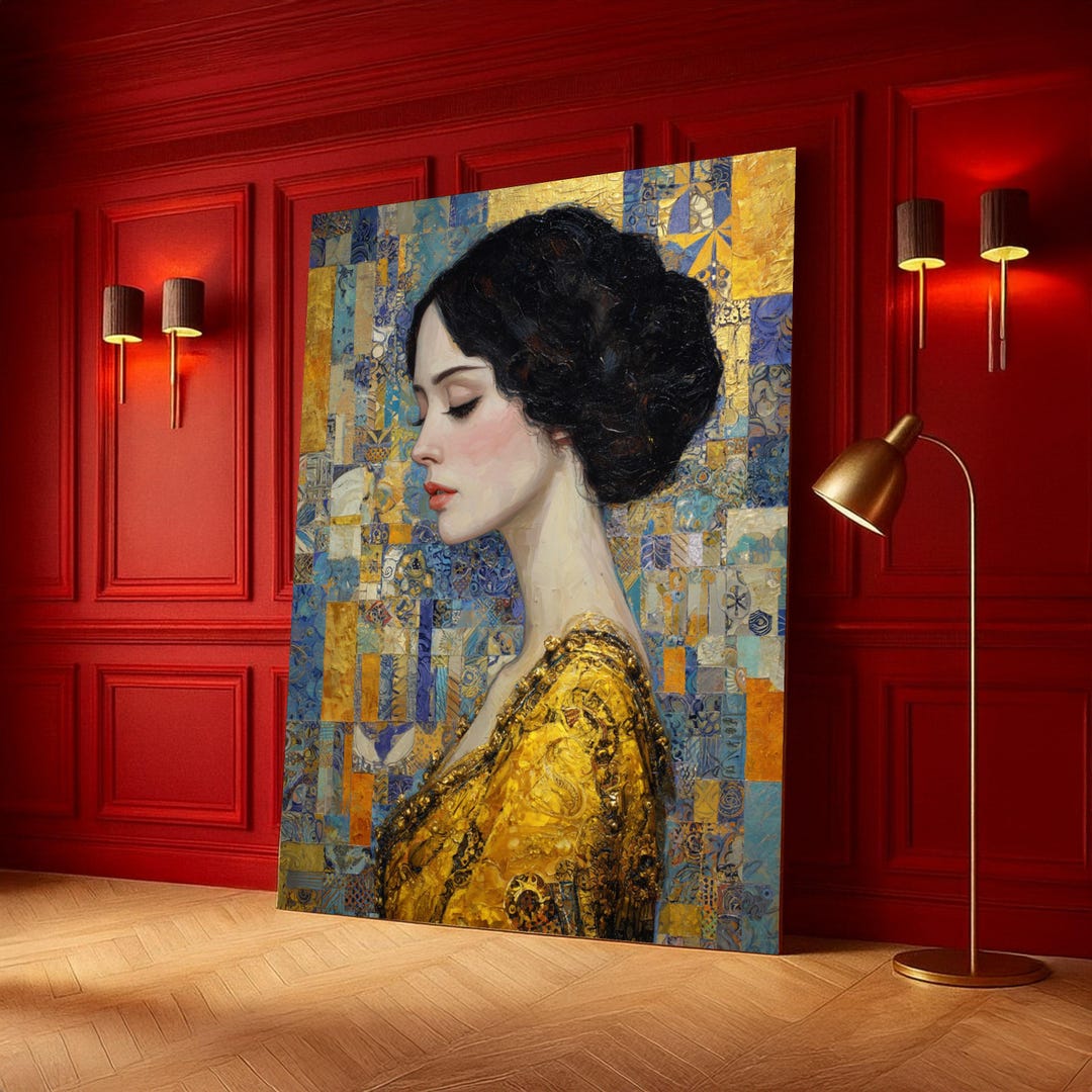 Gustav Klimt Woman Portrait Canvas – Golden Mosaic Art Nouveau Wall ...