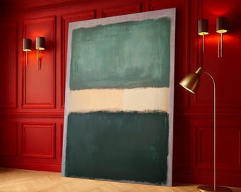 Modern Abstract Color Block Canvas Wall Art, Green and Cream Rectangular Shapes, Contemporary Home Decoration, Minimalist Canvas Art Print