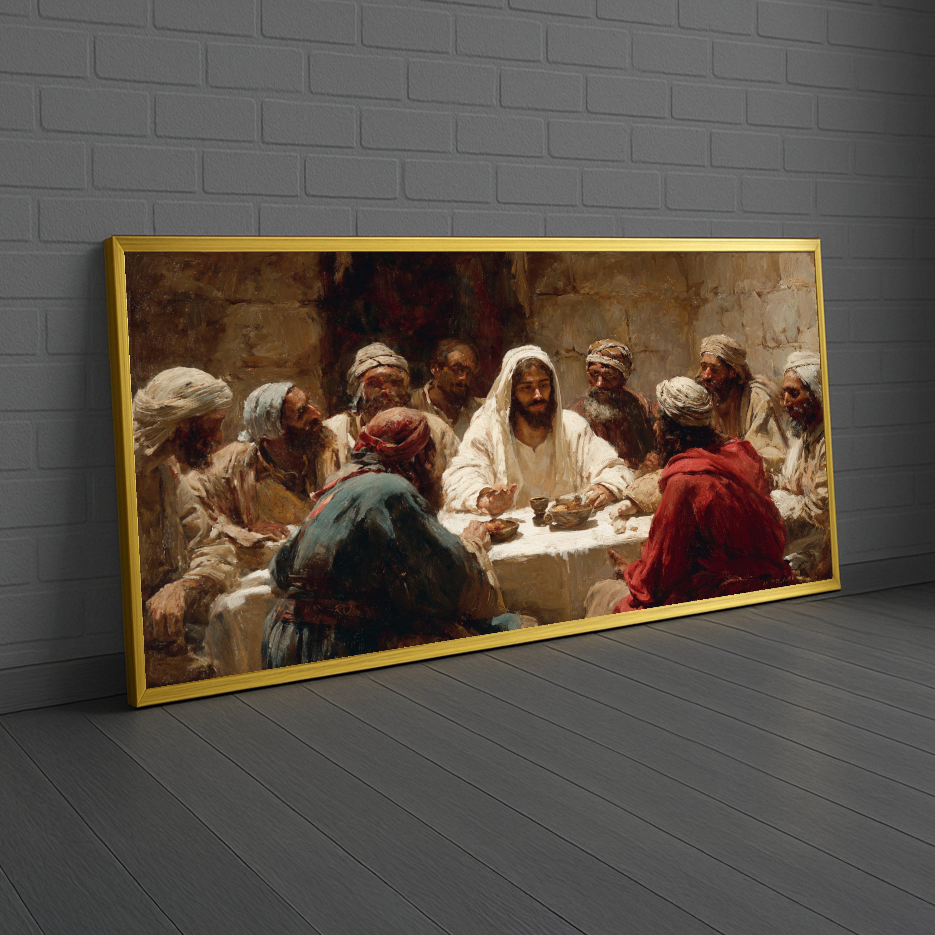 The Last Supper Canvas Wall Art, Biblical Jesus and Disciples Painting ...