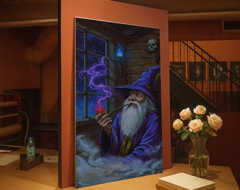 Mystic Wizard Smoking Pipe Canvas Print, Fantasy Wall Art